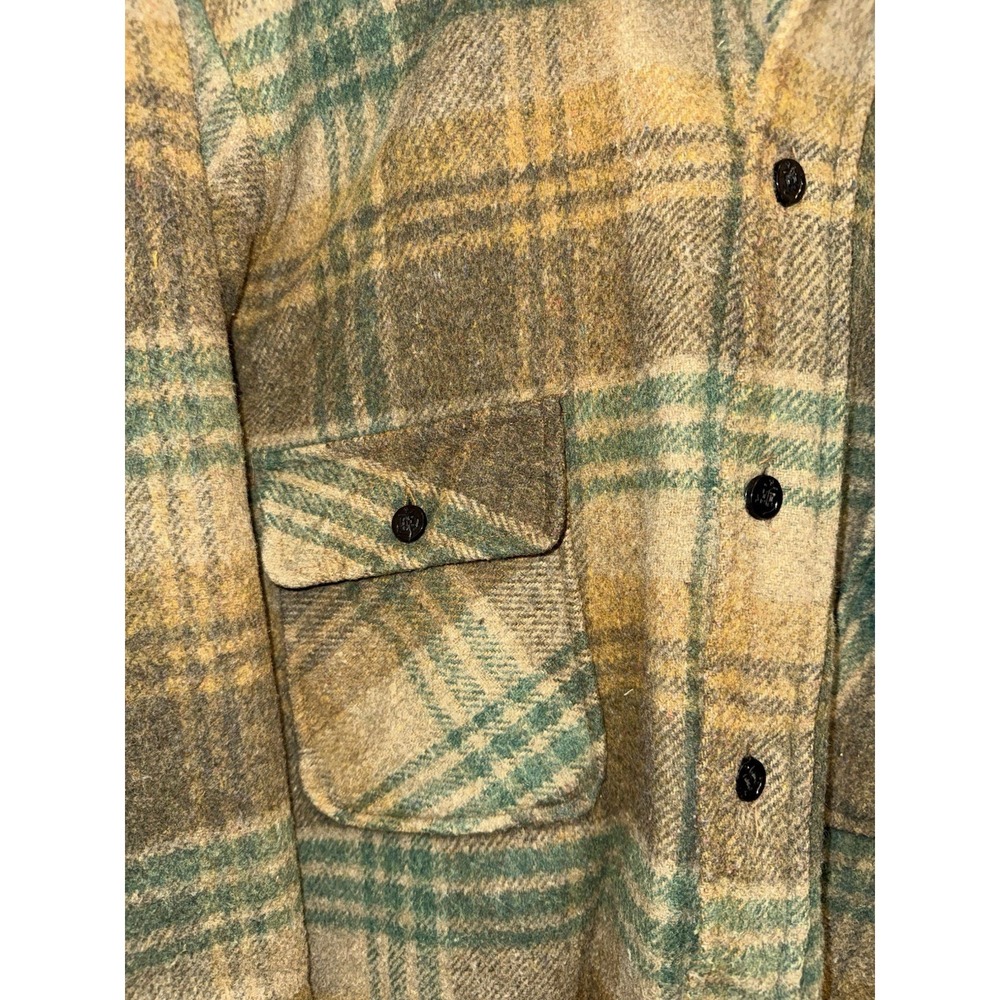 VTG CPO Jacket Campuset Men's M Campus Sherpa Lined Green Plaid Navy 60s/70s - Picture 4 of 16